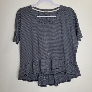 Armani Exchange A | X Classic Striped Ruffle Hem‎ Tier 3/4 Sleeve Top S